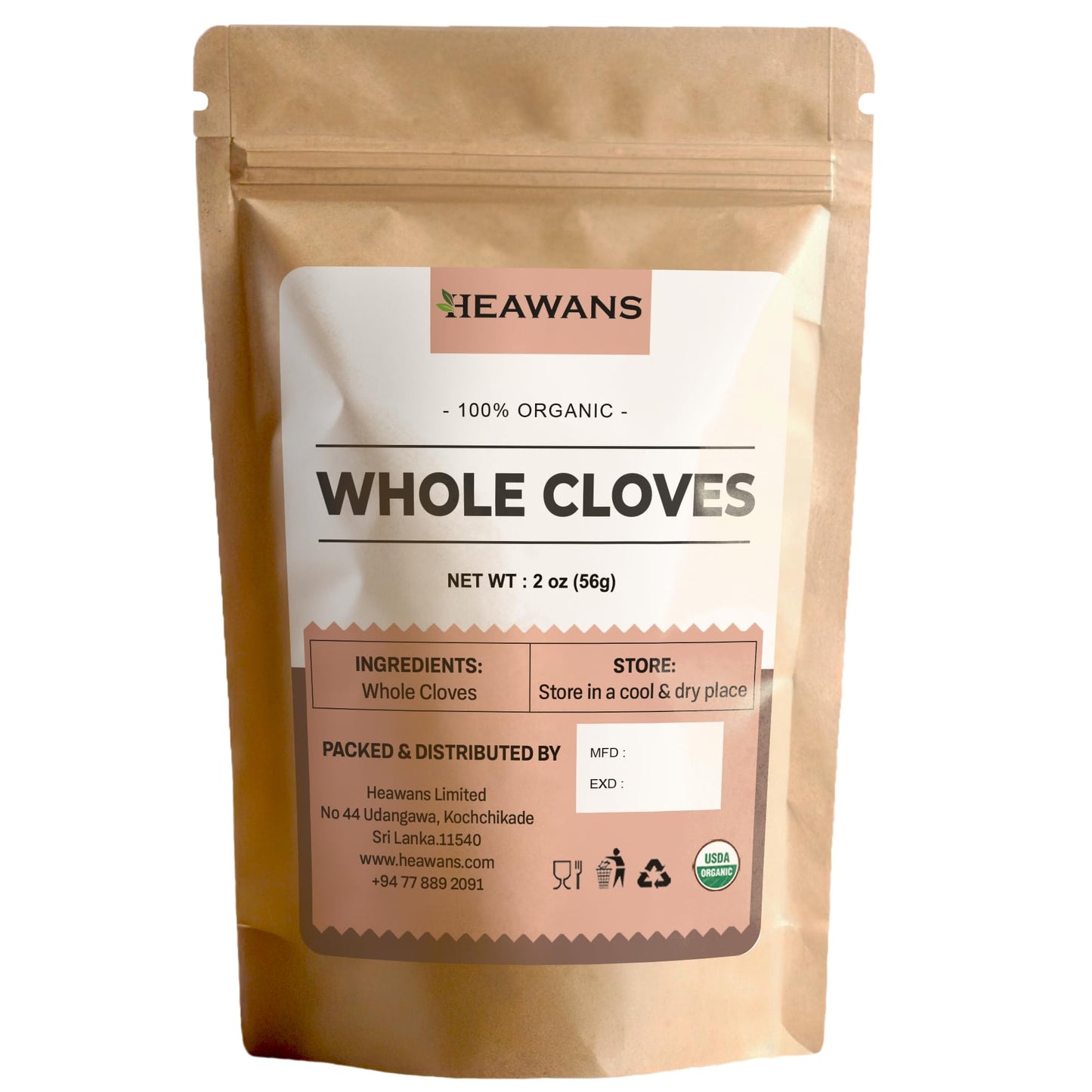 Heawans Hand Picked Premium Grade Organic Whole Cloves 2 oz, Packed form a USDA certified farm