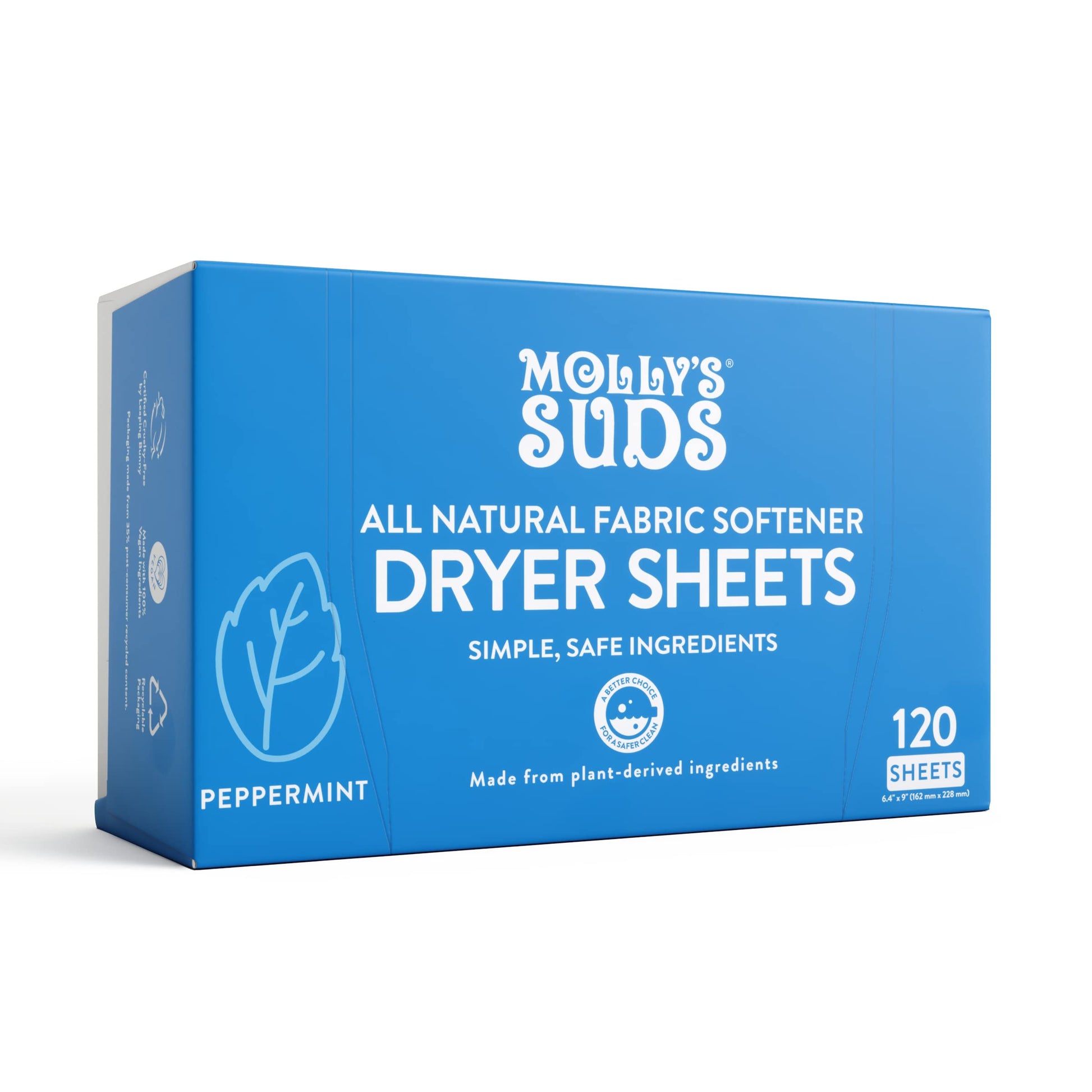 Molly'S Suds All Natural Fabric Softener Dryer Sheets, Peppermint (120 Sheets)