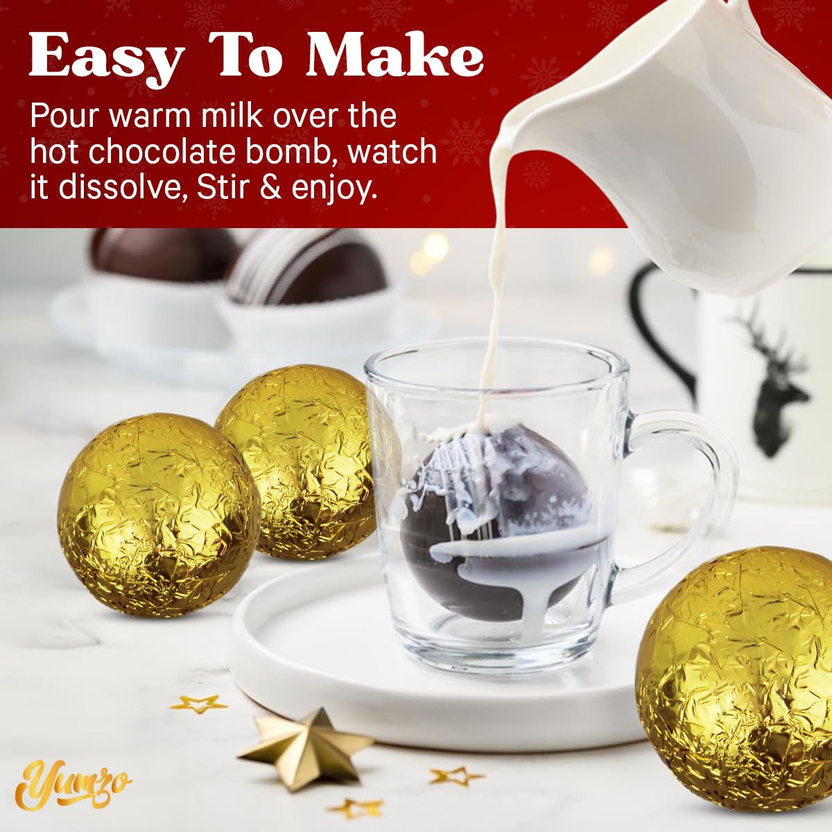 Yumzo Chocolate  s - 3 Pack - Filled with Mini Marshmallows and Cocoa Powder - Perfect for Hot Cocoa and Party Favors