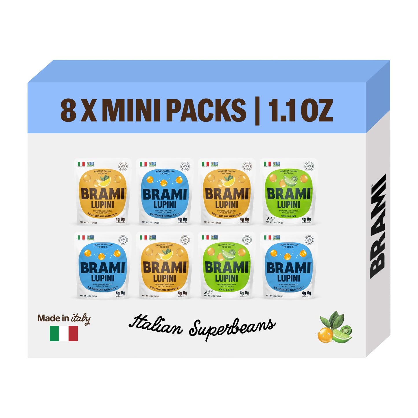 BRAMI Lupini Beans Snack Pack, Variety | 7g Plant Protein, 0g Net Carbs | Vegan, Vegetarian, Keto, Plant Based, Mediterranean Di