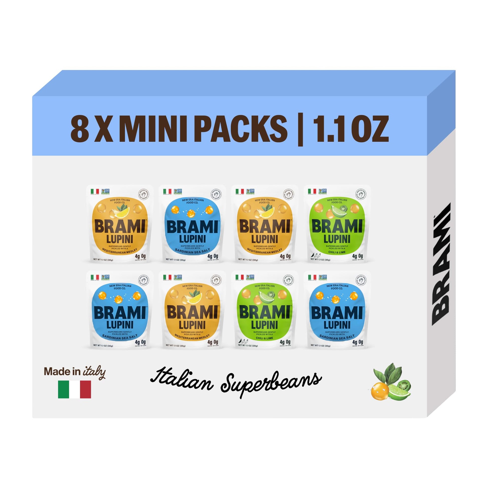 BRAMI Lupini Beans Snack Pack, Variety | 7g Plant Protein, 0g Net Carbs | Vegan, Vegetarian, Keto, Plant Based, Mediterranean Di