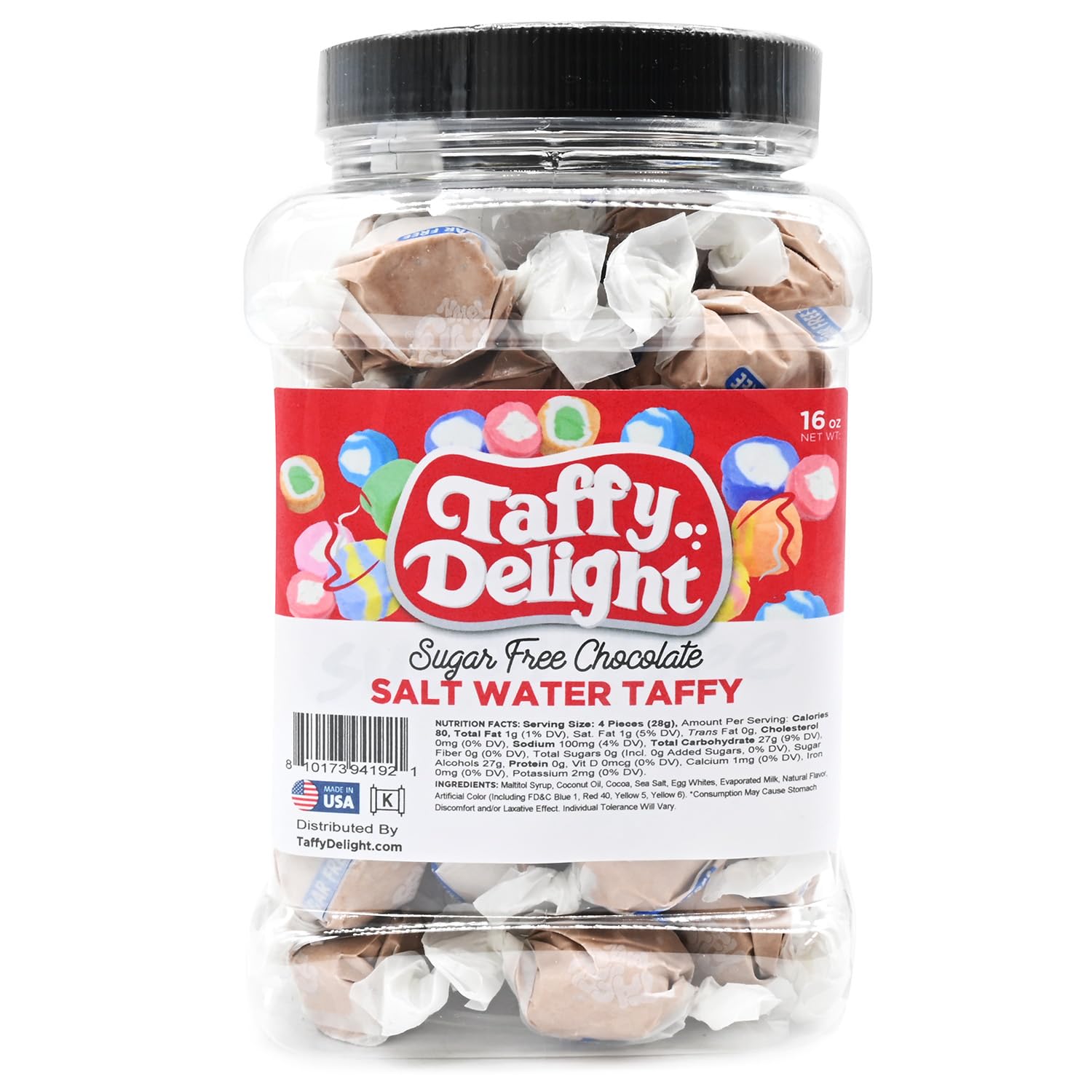 Taffy Delight Salt Water Taffy (16oz, Sugarfree Chocolate)