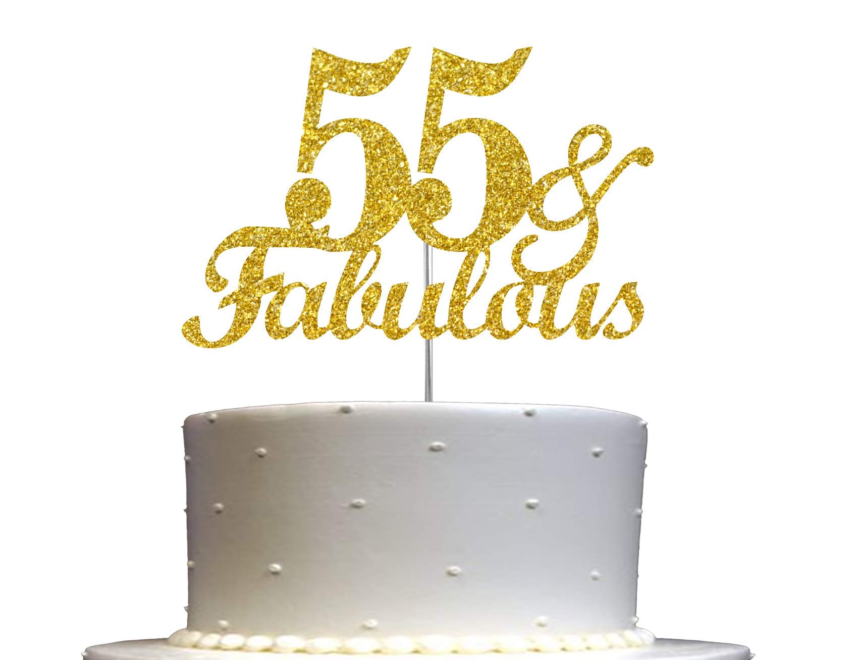 55  Fabulous Cake Topper Gold Glitter, 55Th Birthday Party Decoration Ideas, Premium Quality, Sturdy Doubled Sided Glitter, Acry