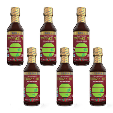 San-J - Gluten Free LITE Teriyaki Sauce with 50% Less Sodium - Well-balanced Sauce for Cooking - Non-GMO - 10 oz. Bottles - 6 Pa