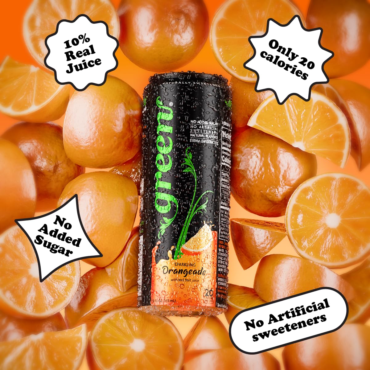 Green Cola Green Orangeade - No Added Sugar, 10% Real Orange Juice, 20 Calories, 12 Fl Oz (Pack of 6)