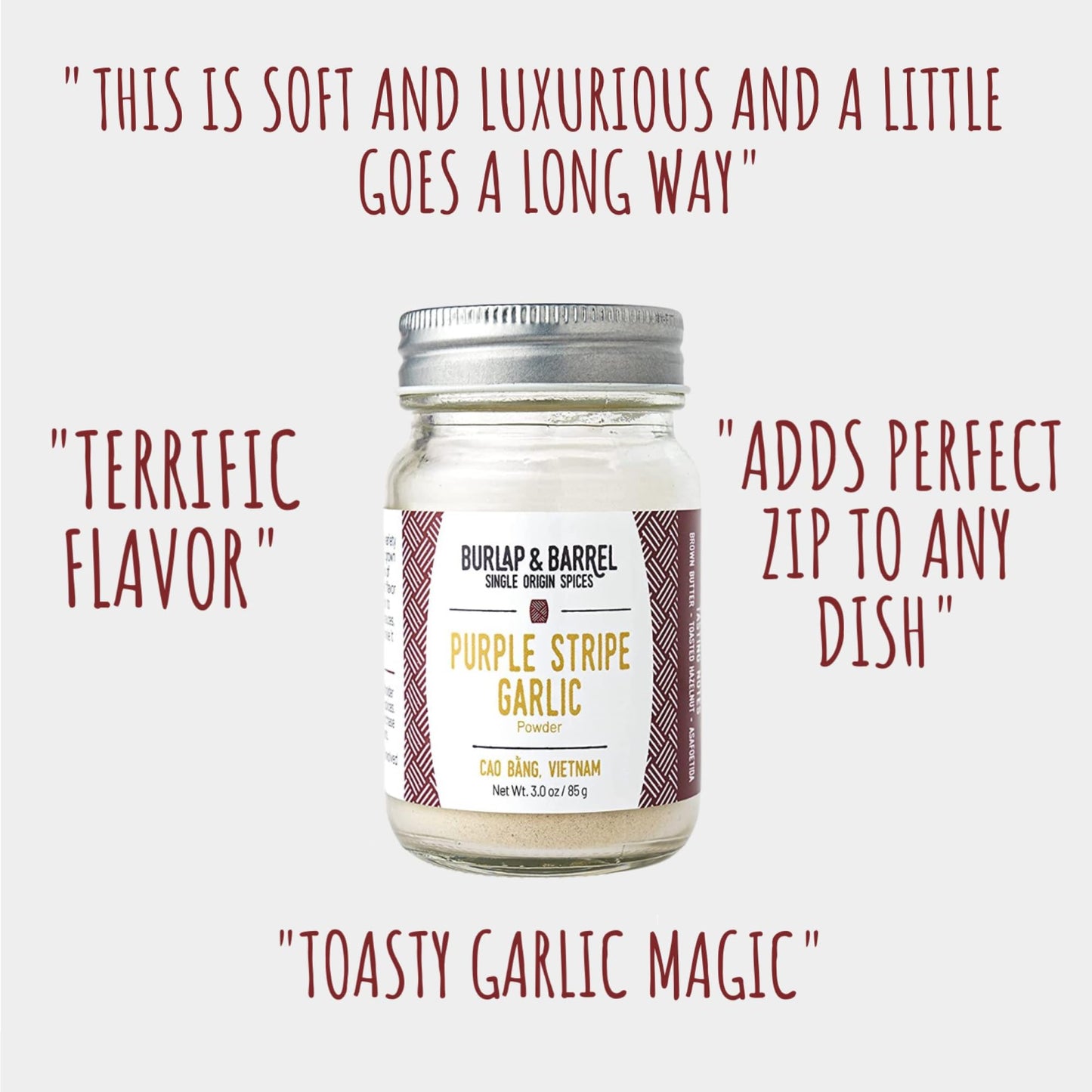 Burlap & Barrel Purple Stripe Garlic - 3oz Glass Jar - Savory Flavor for Sauces, Chicken, Pizza - Alternative to Fresh Garlic