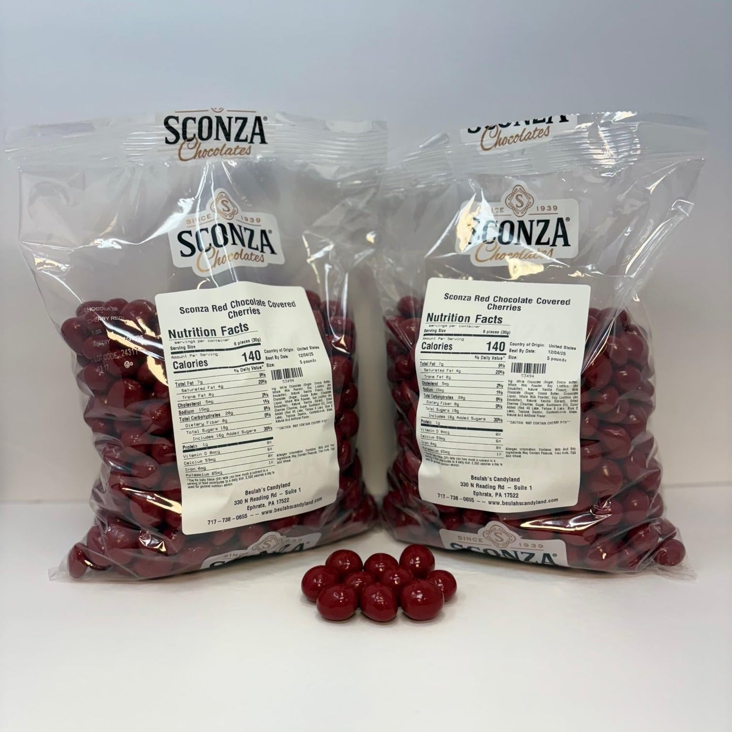 Beulah'S Red Chocolate Covered Dried Cherries, 10 Pounds, 800 Pieces Of Candy