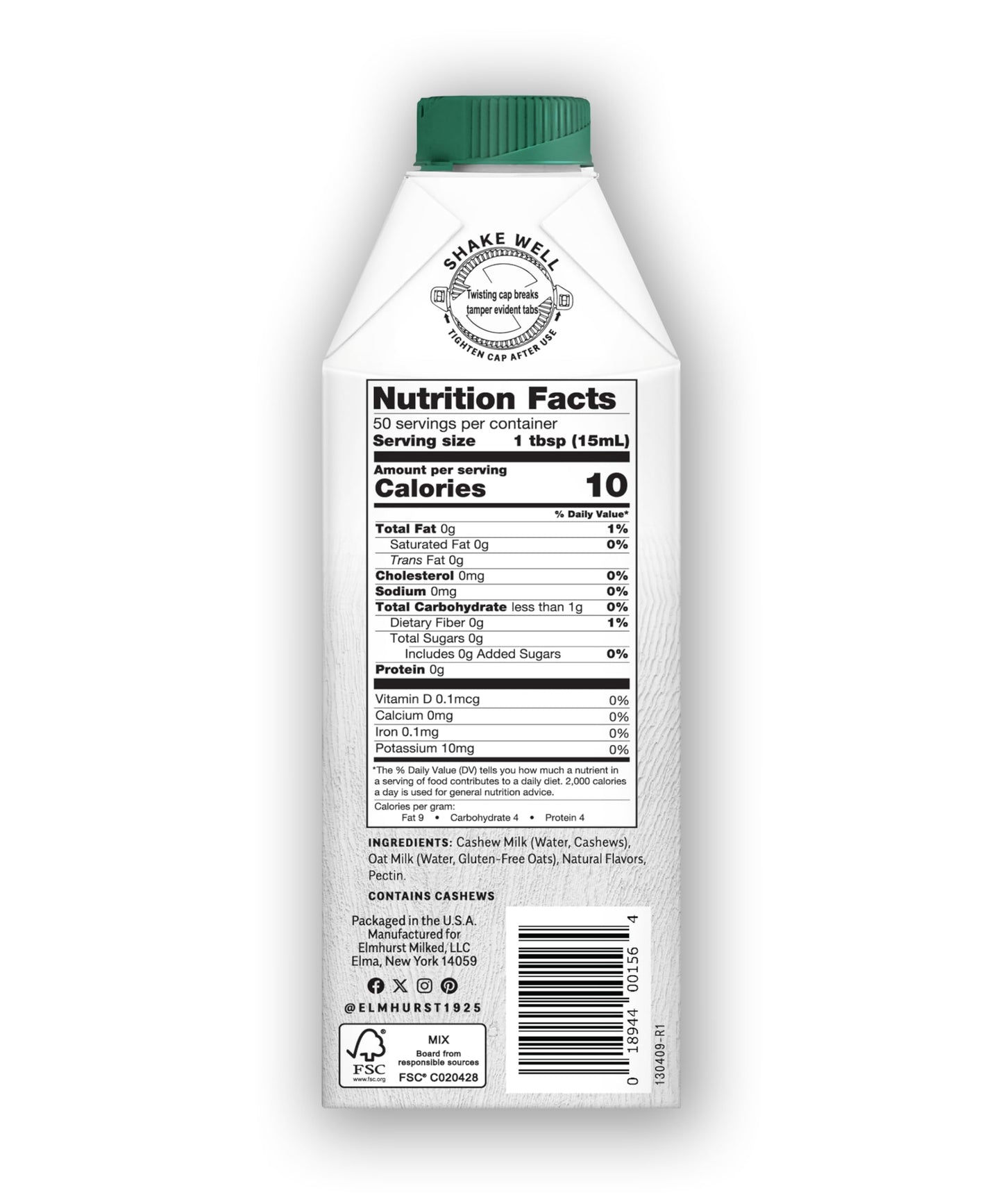 Elmhurst Milked - Unsweetened Cashew Creamer 25.4 Ounce (Pack of 6)