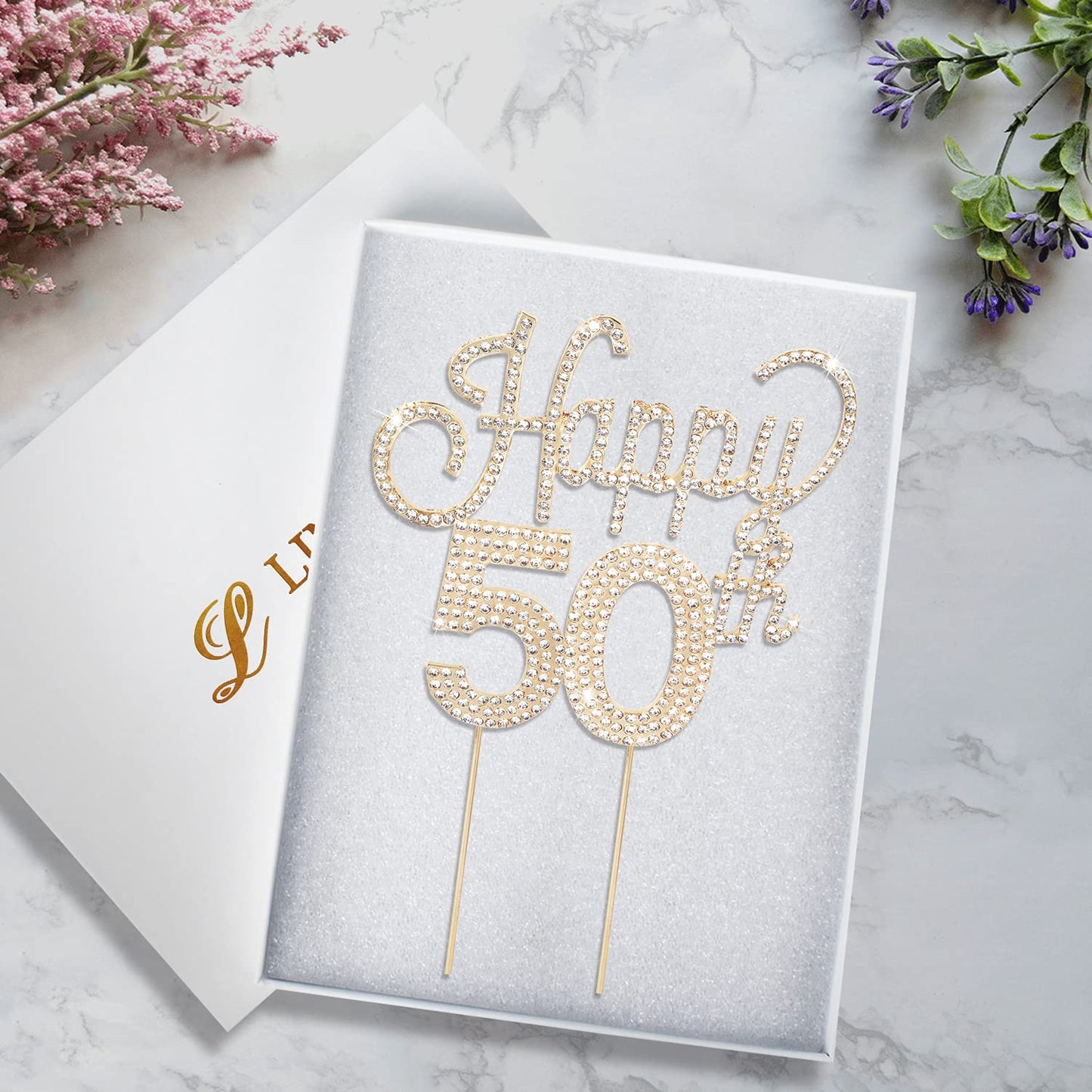 Lingteer Happy 50Th Birthday Gold Rhinestone Cake Topper - Cheers To 50Th Birthday Fifty Years Old Anniversary Party Cake Center