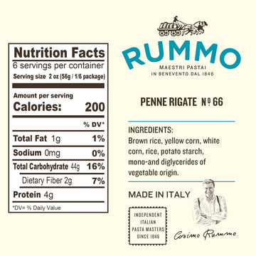 Rummo Gluten Free Penne Rigate N.66 - Gluten Free Pasta, Made with Corn & Rice, Penne Pasta Noodles, Pasta from Italy - 12 Ounce