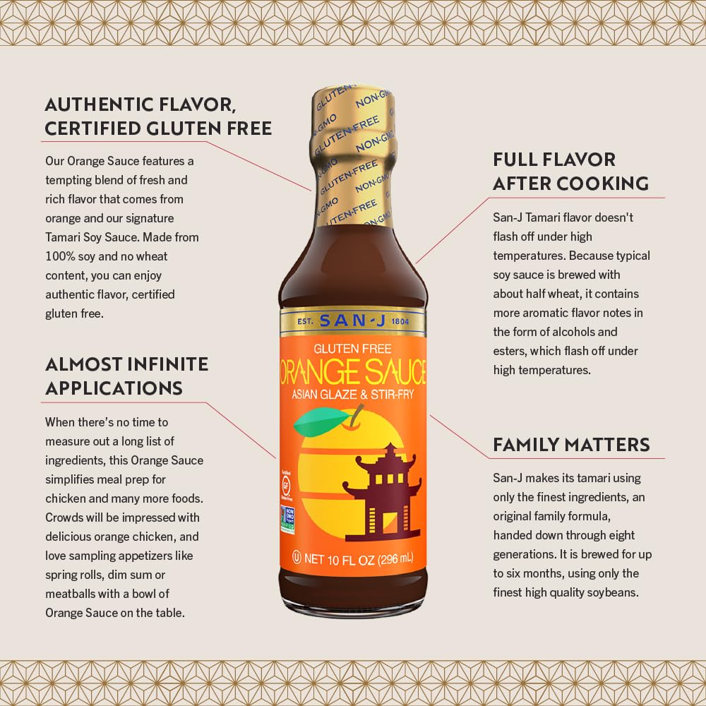 San-J - Spice of Life Variety Pack- Teriyaki, Orange Sauce, Szechuan, Thai Peanut - All Gluten Free Cooking Sauces - Non-GMO - 1