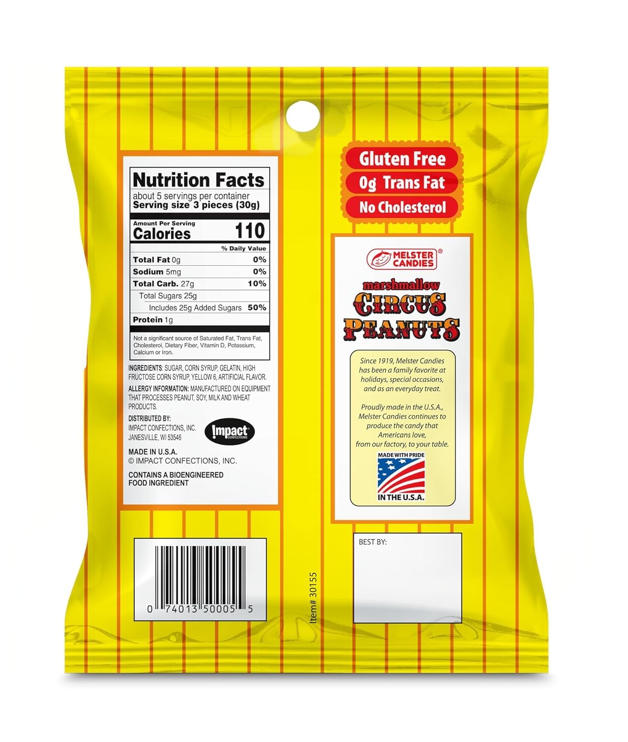 P & V GROUP USA Classic Marshmallow Circus Peanut Candies - Fat Free - 6 oz. Bags - 2 Pack