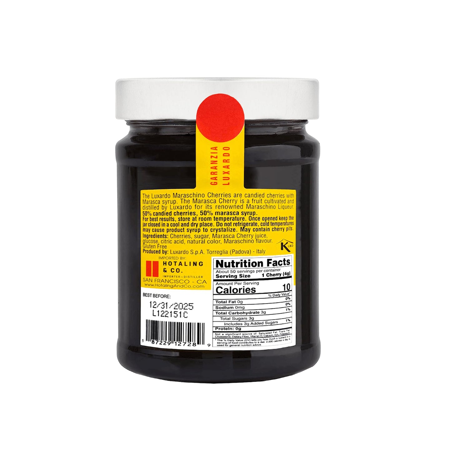 Luxardo Gourmet Maraschino Cherries for Cocktails and Desserts, 400G Jar