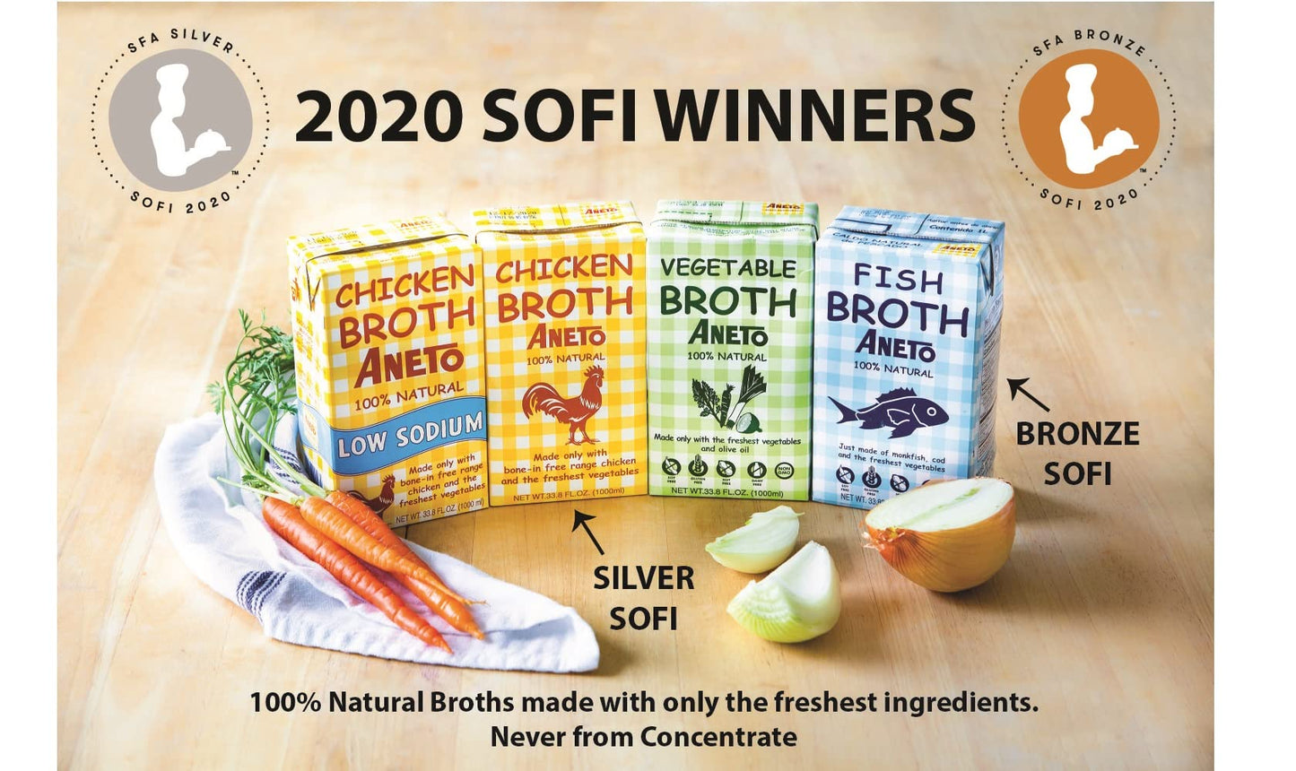 Aneto 100% Natural Chicken Broth, 33.83 Ounce (6 Pack)