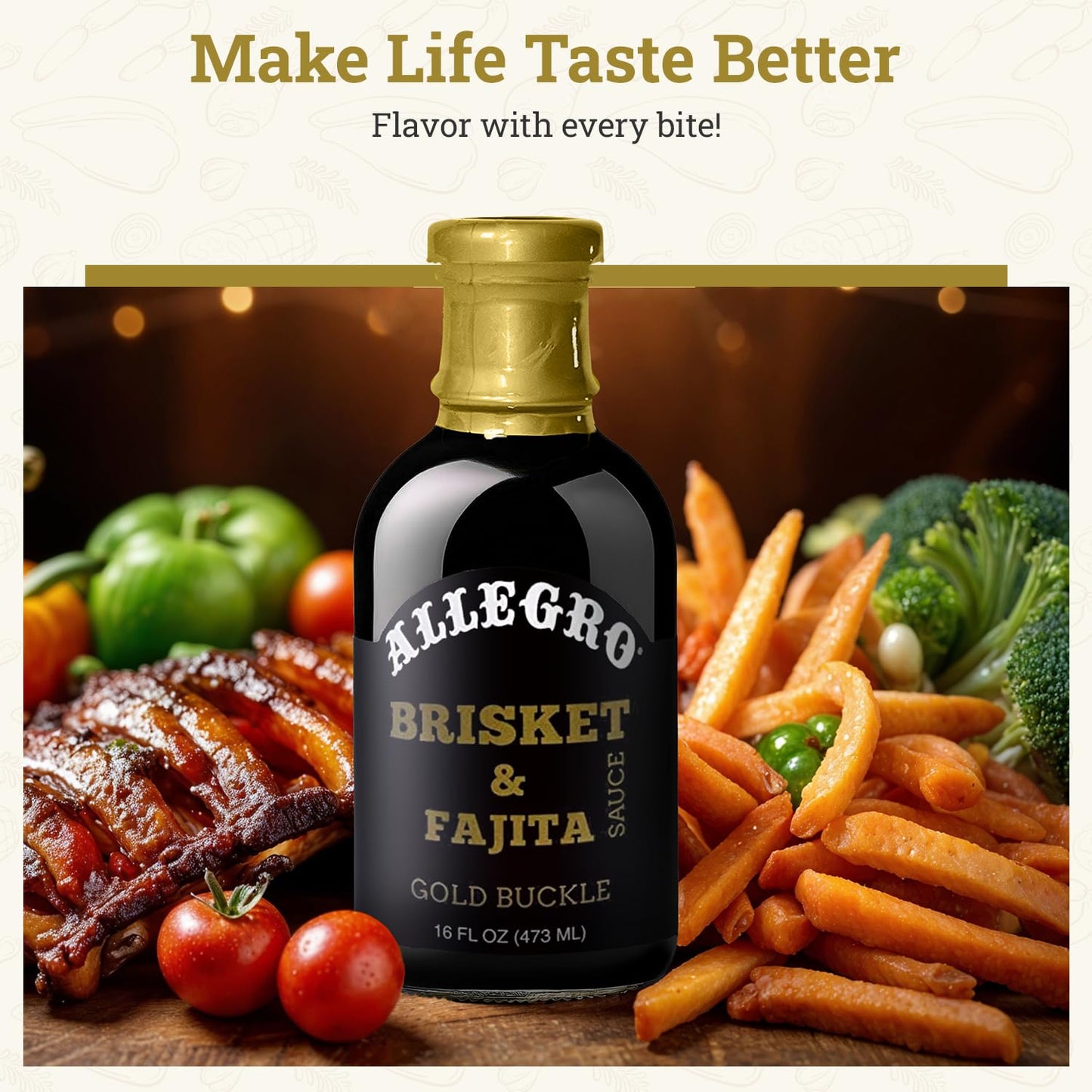 ALLEGRO - The Marinate Everything Marinades - Gold Buckle Brisket & Fajita Sauce - 16 oz, Pack of 4