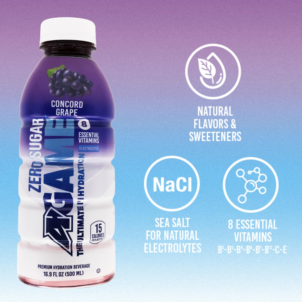 A-Game Zero Sugar Sports Drink, Concord Grape Zero, Sugar Frenatural Flavors, Gluten Free & Keto Friendly, 16.9 Fl Oz (Pack Of 1