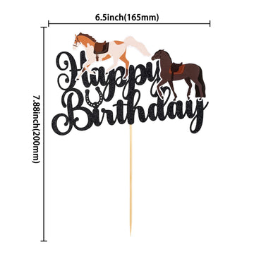 Gyufise 1Pcs Horse Happy Birthday Cake Topper Glitter Animal Horse Cake Pick For Equestrian Theme Baby Shower Kids Boys Girls Bi