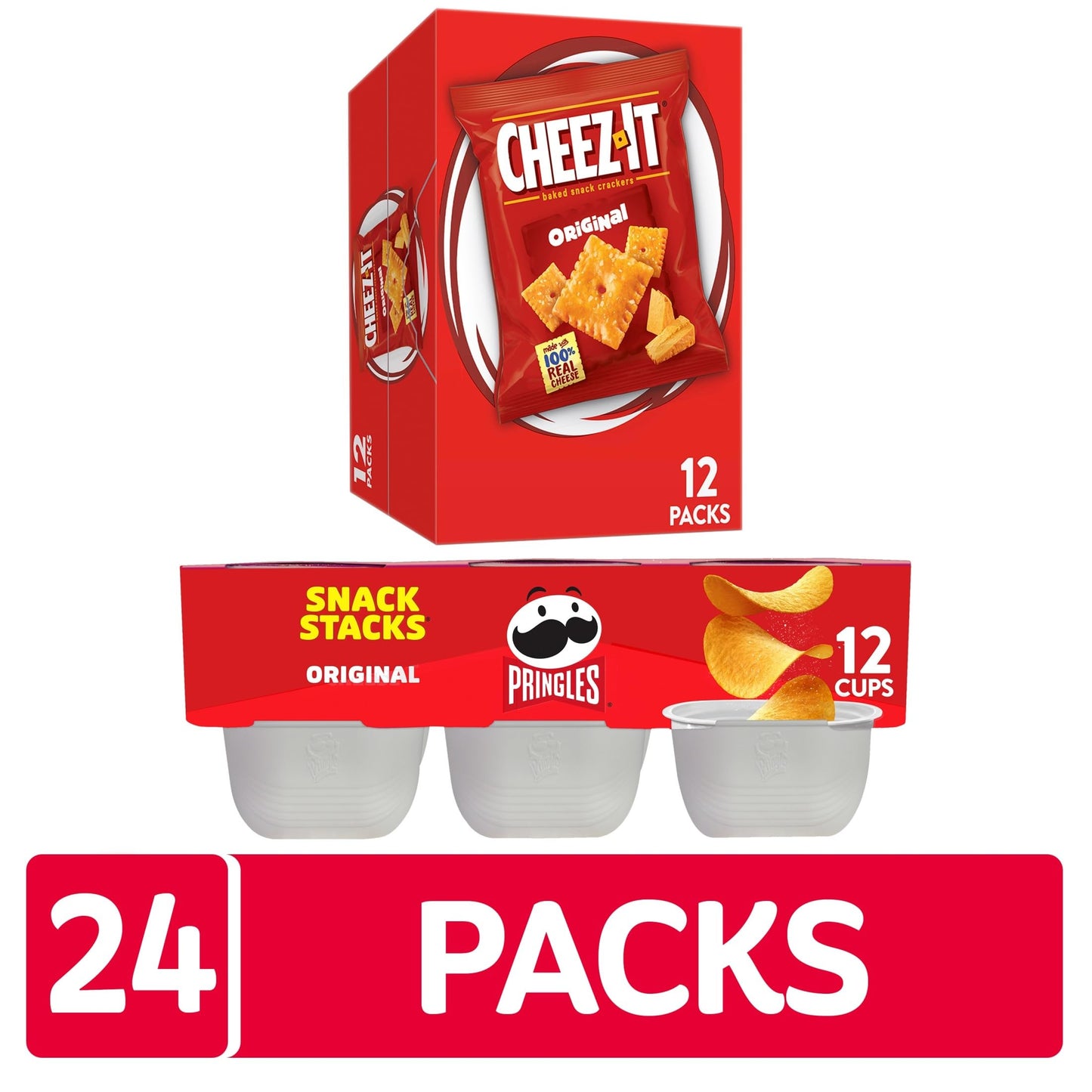 Cheez-It and Pringles Variety Pack, Lunch Snacks, Kids Snacks, Original Flavors (24 Packs)