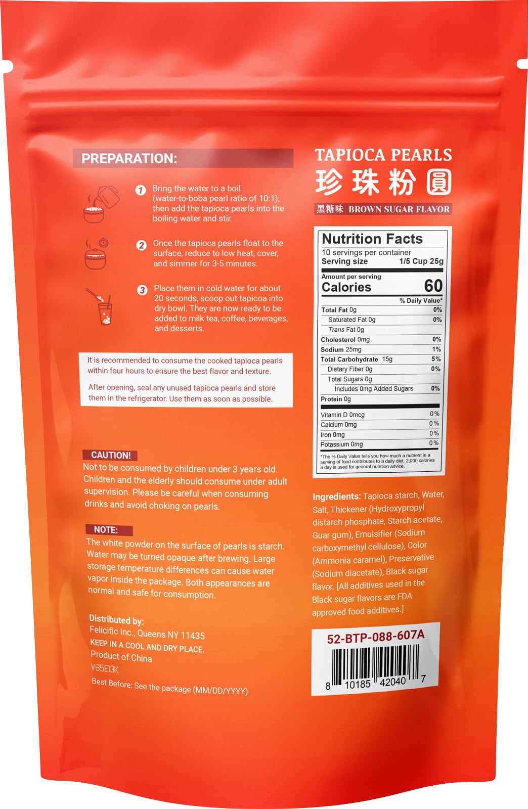 52Usa Boba Tapioca Pearl, Black Sugar Flavor, Fresh Bubble Tea Pearl, 8.8 Oz (250 G), Black Tapioca Pearl For Bubble Tea, Ready