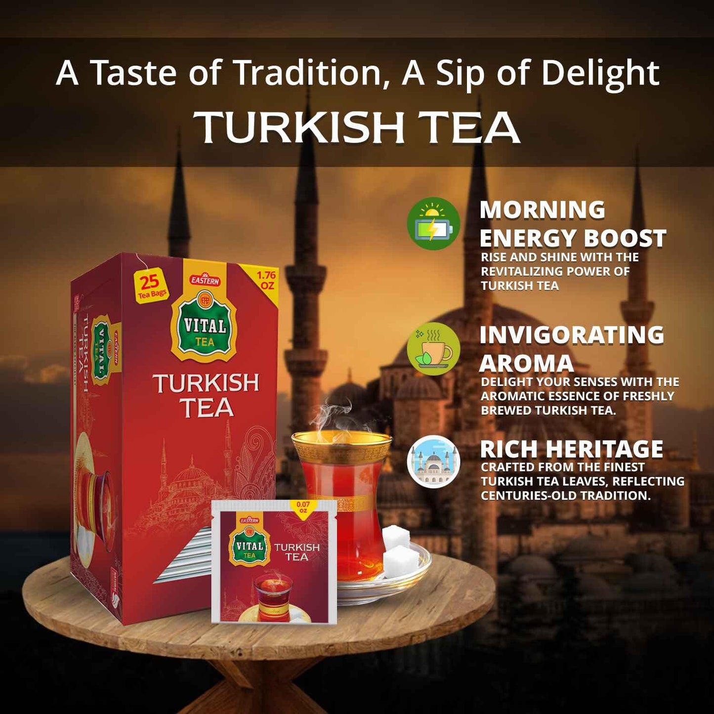 Turkish Tea Black, Count Of 25 Black Tea Bags - Flavourful Taste Of Black, Freshly Packed With Heritage Taste Of Turkish Tea Bag