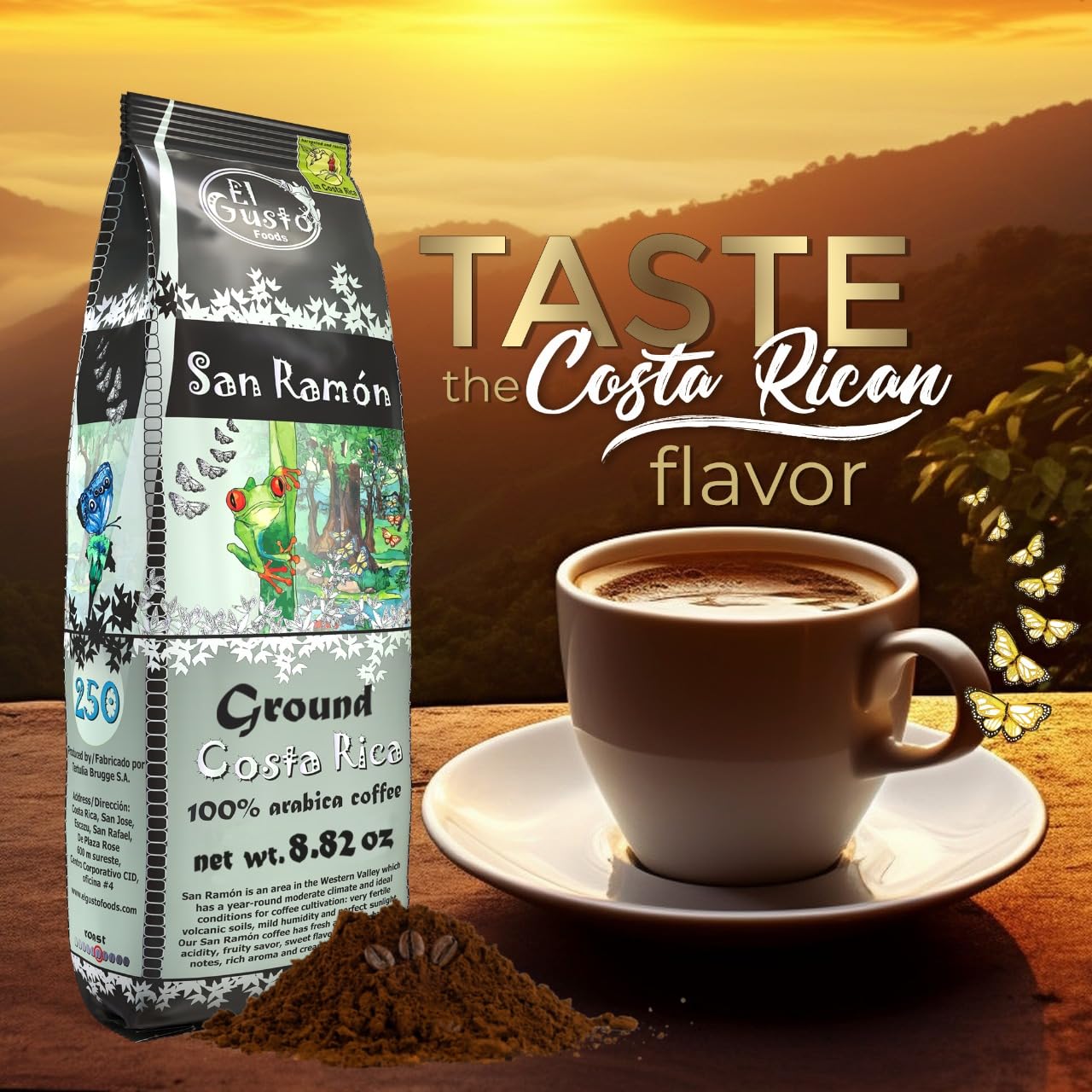 Costa Rican Coffee Medium Roast Ground (8.8Oz) - 100% Fresh Arabica Beans, Shade Grown & Local Sourced From San Ramon Village - Costa Rican Souvenirs, Perfect Coffee Lover Gift