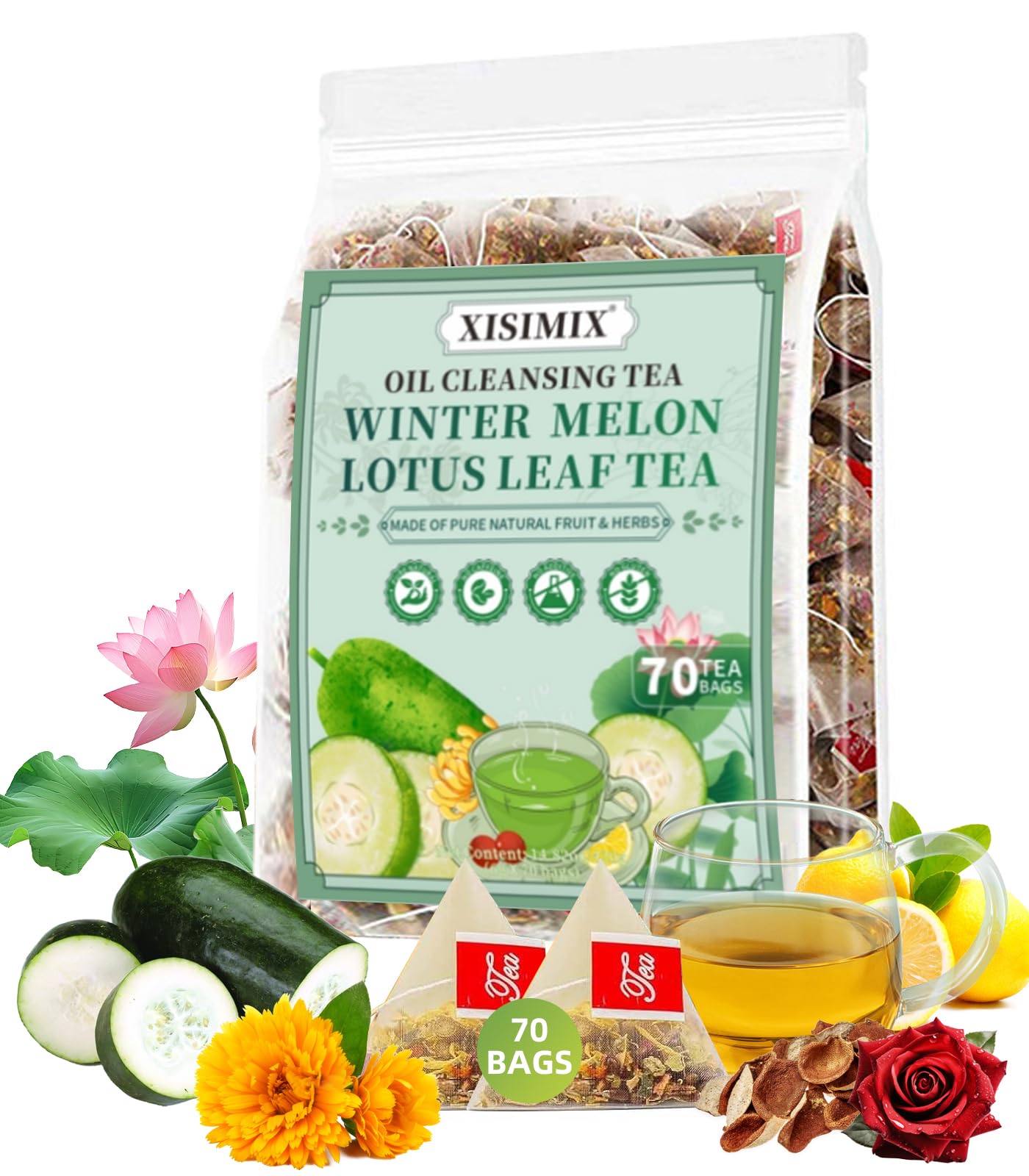 Generic Winter Melon Lotus Leaf Tea - 70 Bags Blend with Chrysanthemum, Orange Peel, Buckwheat, and More