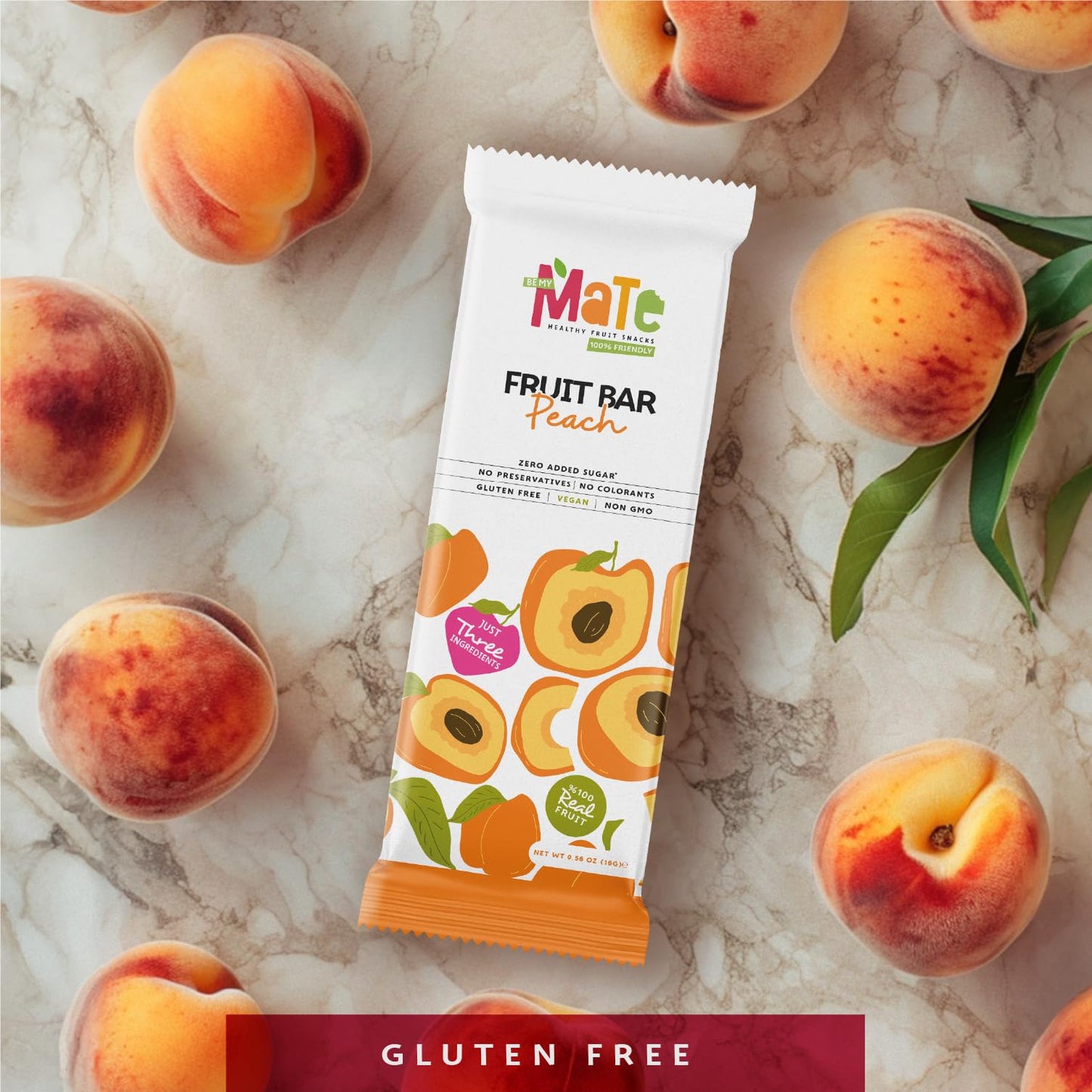 Mate Apple + Peach Healthy Snack, 100% Natural Real Fruit Bar & Gluten-Free & Vegan & Non Gmo & Kosher - Zero Added Sugar, No Pr