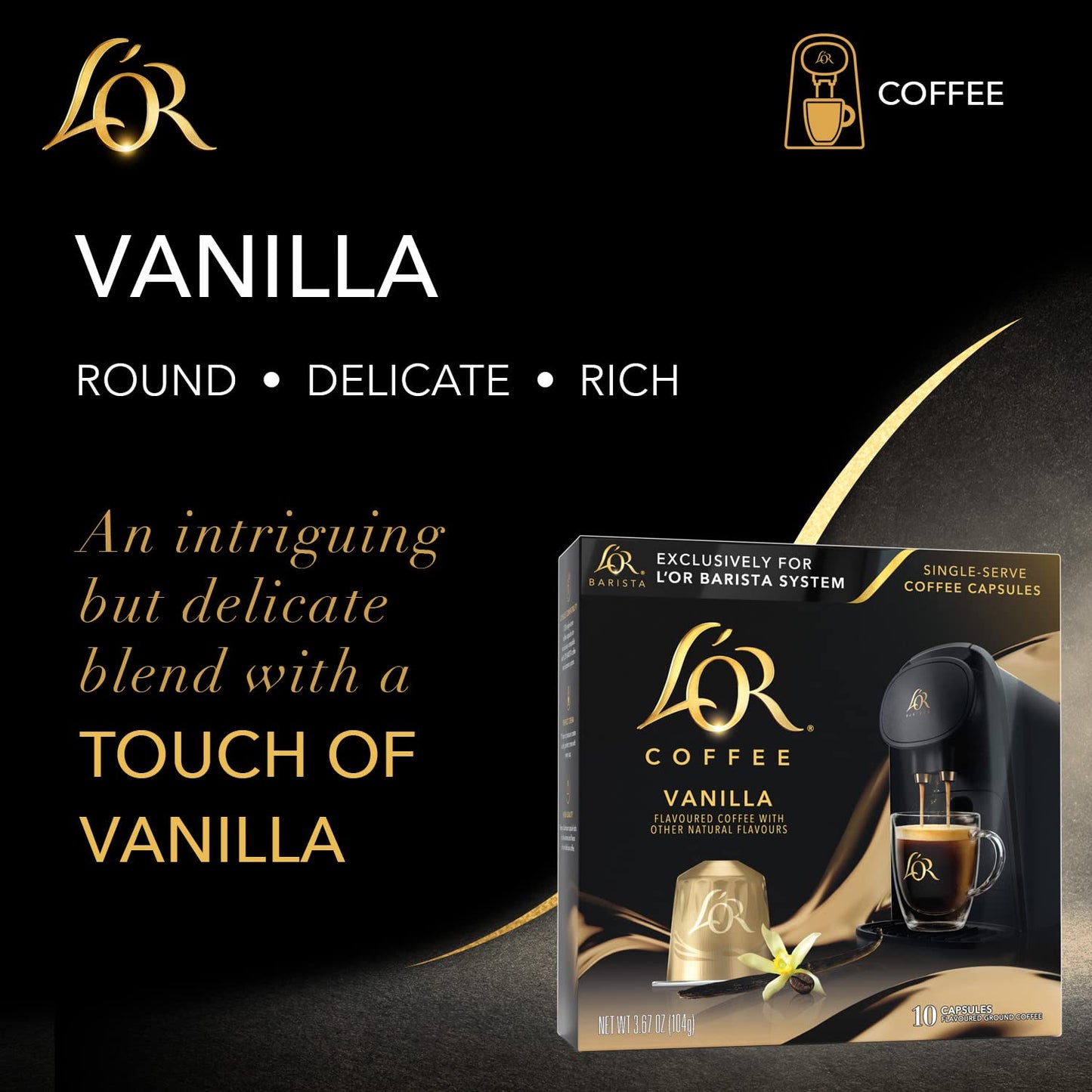 LOR Coffee Pods  10 Count Vanilla Blend  Single-Serve Aluminum Coffee Capsules Compatible with the LOR BARISTA System & *Nespresso Original Machines  10 count (Pack of 1)