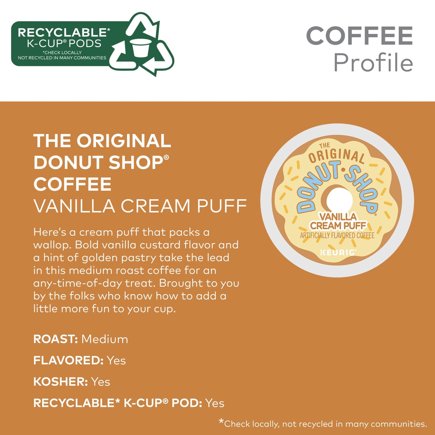 The Original Donut Shop Vanilla Cream Puff Coffee, Keurig Single Serve K-Cup Pods, Medium Roast, 96 Count (4 Packs Of 24)