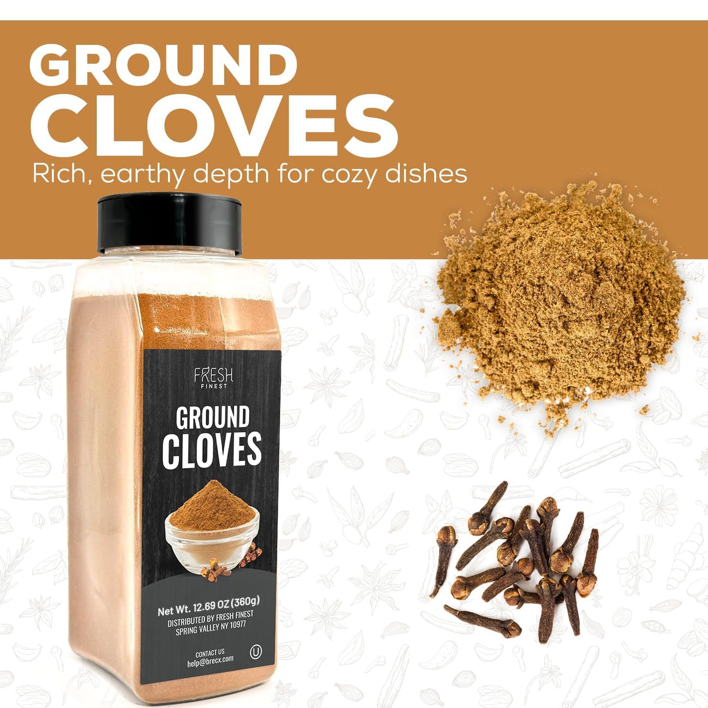 Fresh Finest Ground Clove 12.69oz - enhanced Quality Ground Cloves - All-Natural  Non-GMO  Gluten-Free  Kosher - Perfect for Baking  Cooking  and Beverages