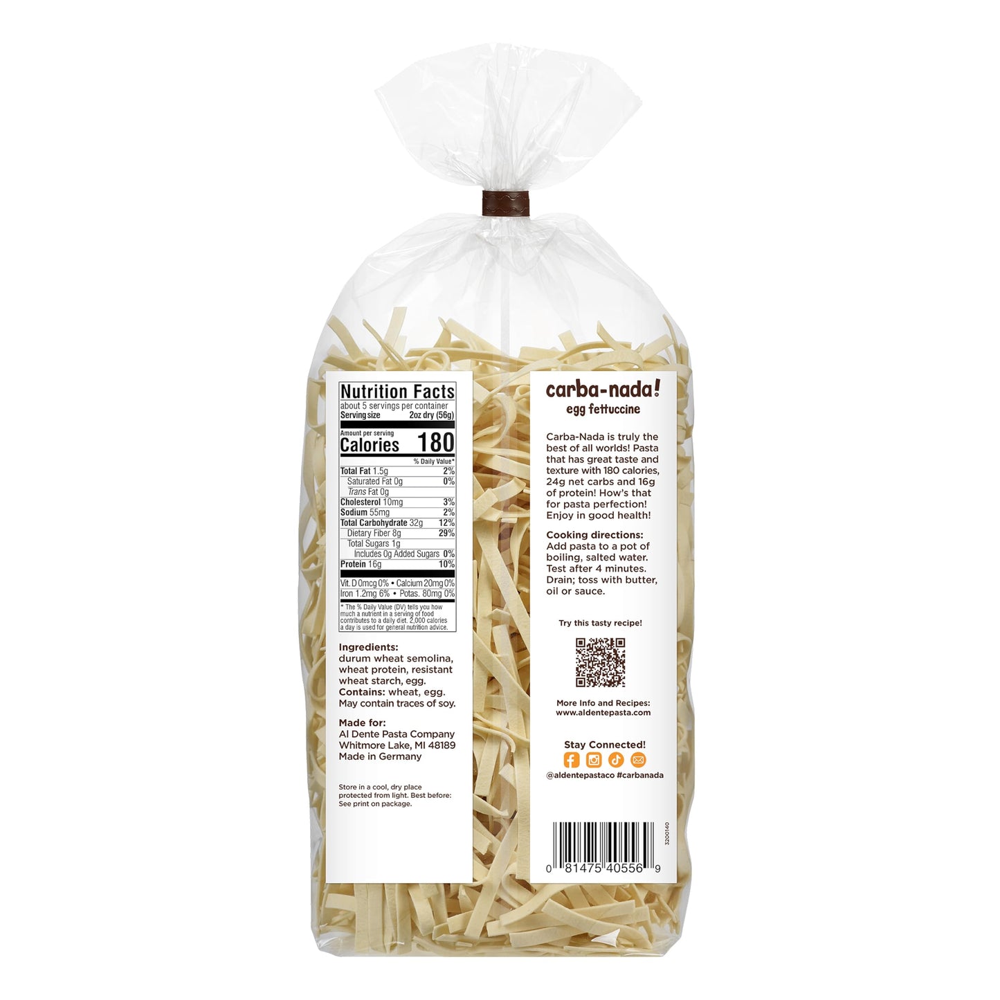 AL DENTE Egg Fettuccine, Lower Carb, High Protein, Non-GMO, 12 Ounce (Pack of 12)