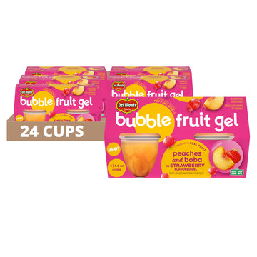 Del Monte Bubble Fruit Gel Peaches and Boba in Strawberry Flavored Gel, 4.5oz (24 Count) | Real Fruit & Popping Boba Pearls, Lun