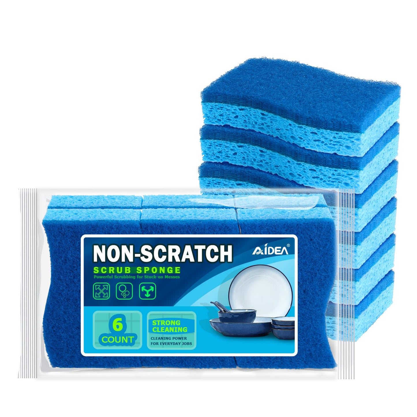 Aidea-Brite Non-Scratch Scrub Sponge-12Count, Sponges For Dishes, Cleaning Sponge, Cleans Fast Without Scratching, Stands Up To