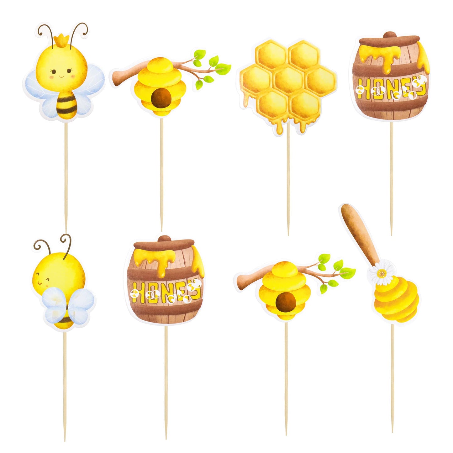 Gyufise 36Pcs Bumble Bee Cupcake Toppers Flower Sweet Bee Honeycomb Cupcake Picks Flower Oh Babee Cake Picks For Bee Theme Baby
