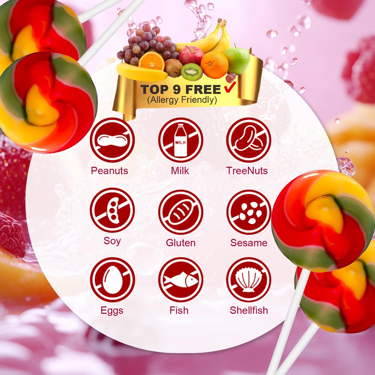 ZOFIA SWEET 32 Pack Rainbow Candy Lollipops, Gluten Free, Individually Wrapped, Model HLWQYT-N-RSLM-12G32