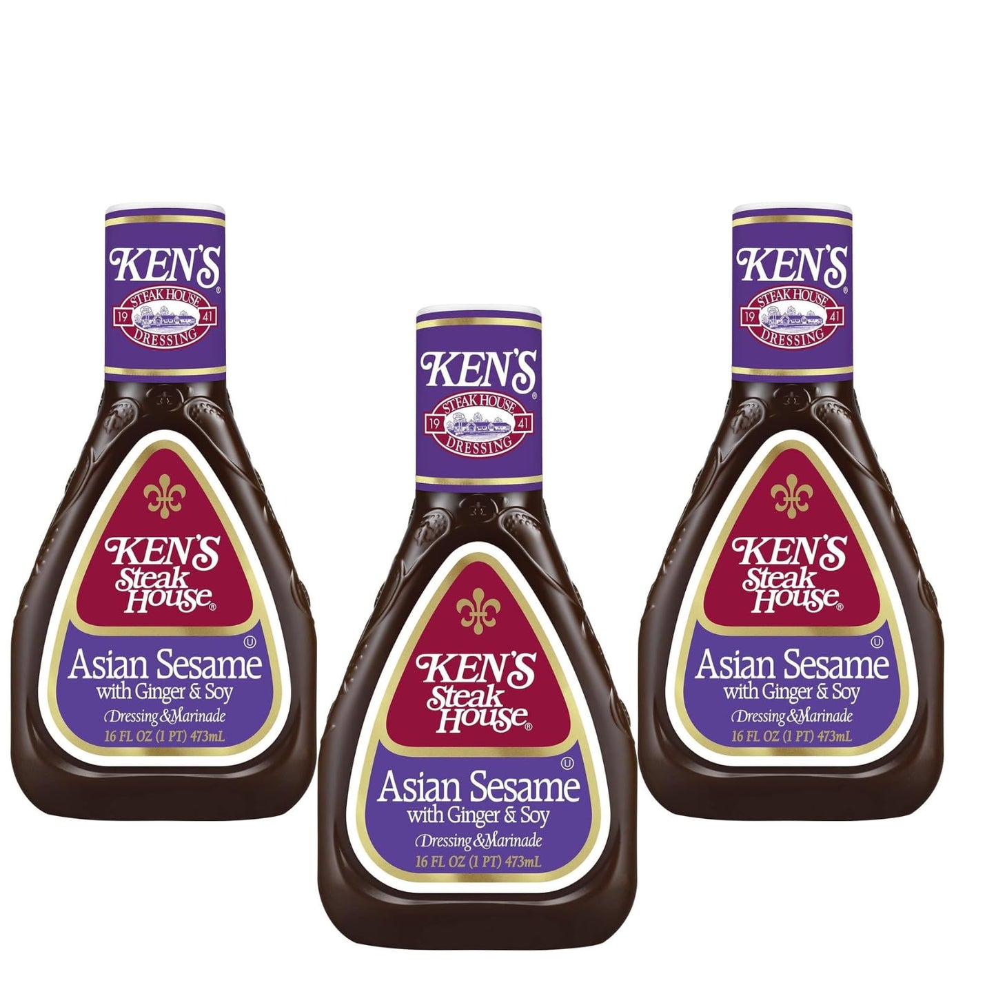 Ken'S Steak House Lite Asian Sesame With Ginger & Soy Dressing, 16 Oz (Pack Of 3)