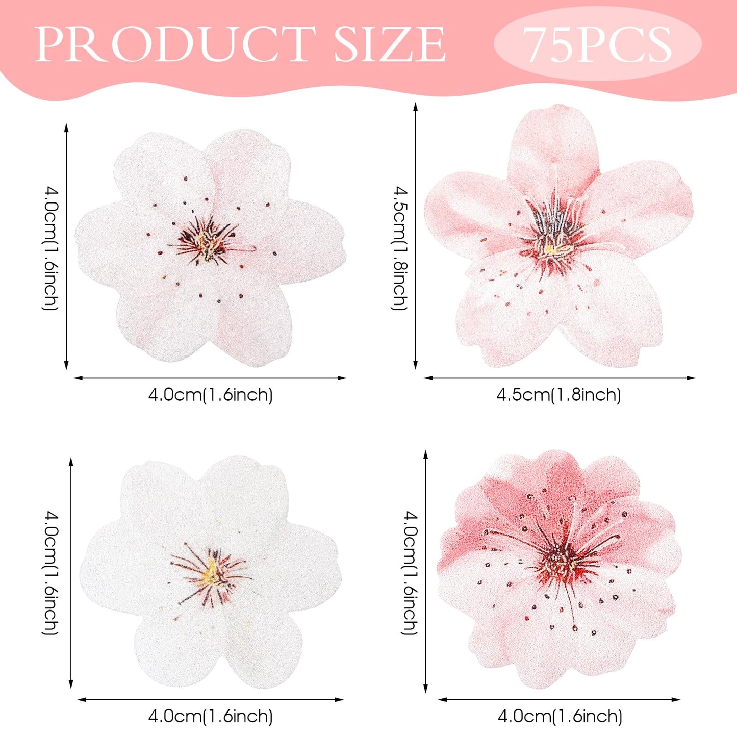 Yolev Edible Flower Cupcake Toppers, 75 Pcs Cherry Blossoms, Wafer Paper, 1.8 in, White/Pink, Wedding/Birthday Party Decorations