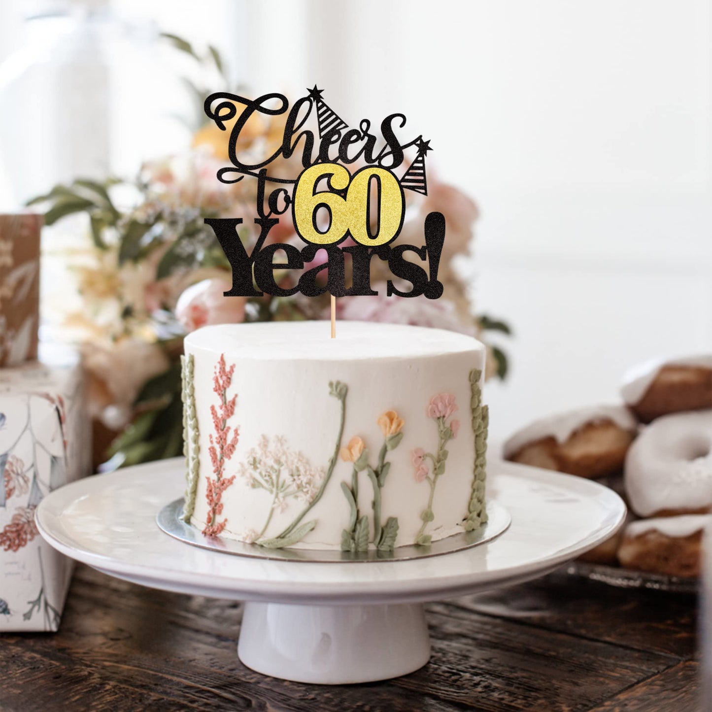 Rssta i Cake Topper Black Glitter 60th Birthday Decorations Sixty Years Old Model XM029