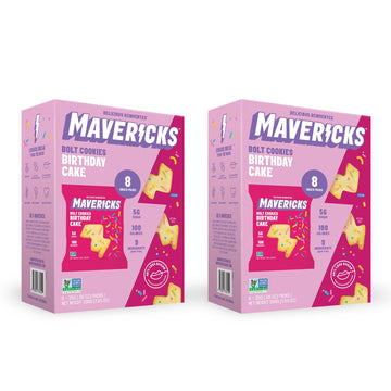 MAVERICKS Birthday Cake Bolt Cookies - Plant-Based, Egg-Free, Nut-Free, 16 Pouches, Multicolored, 0.88 Ounce Each