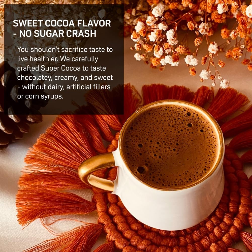Super Cocoa Hot Chocolate Mix - Dairy Free, Sugar Free, Keto, Vegan - 6.6 Ounce - Energy Cocoa