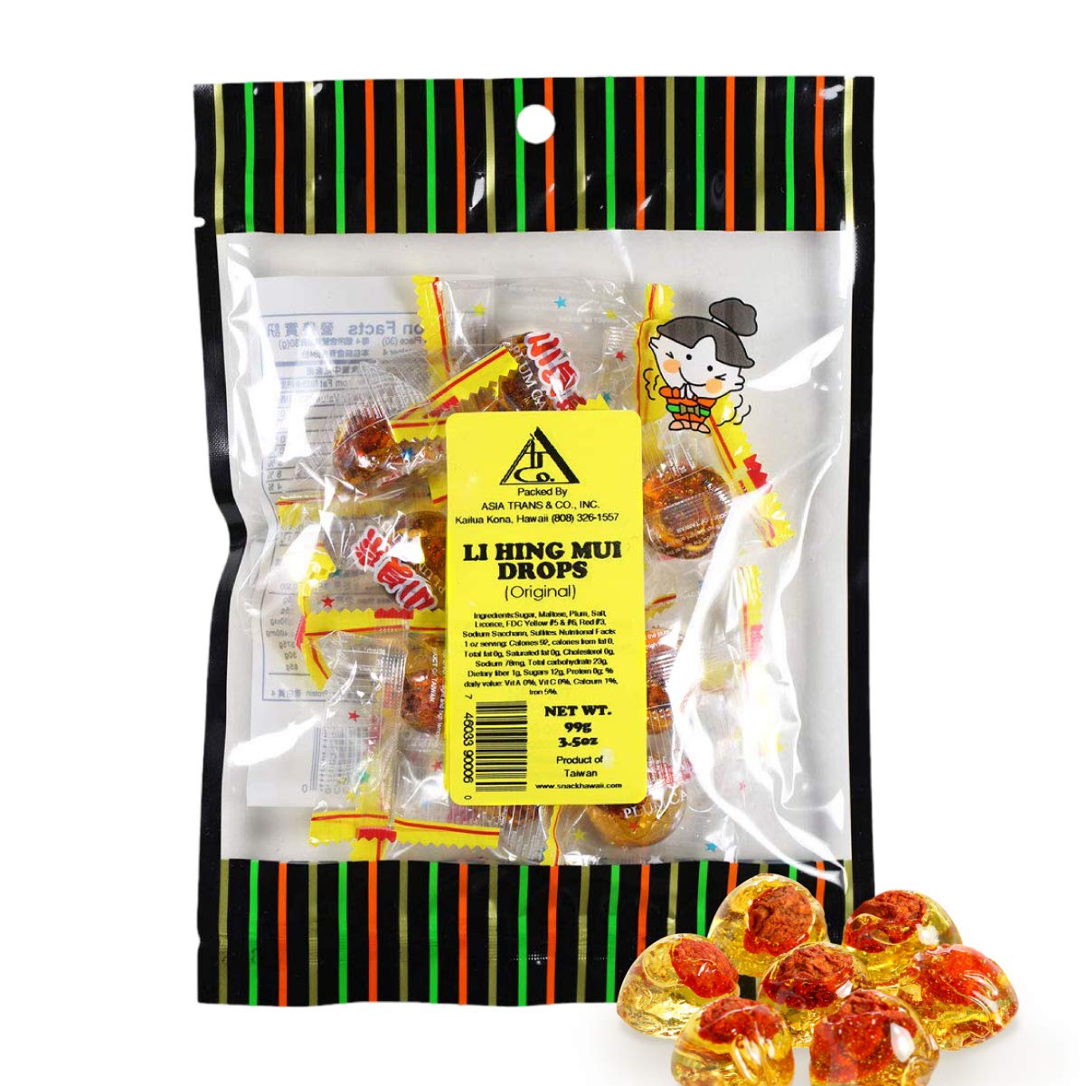 Asia Trans & Co. Golden Plum Crack Seed Drops | Sweet, Sour & Salty Dried Candy | 3.5 oz