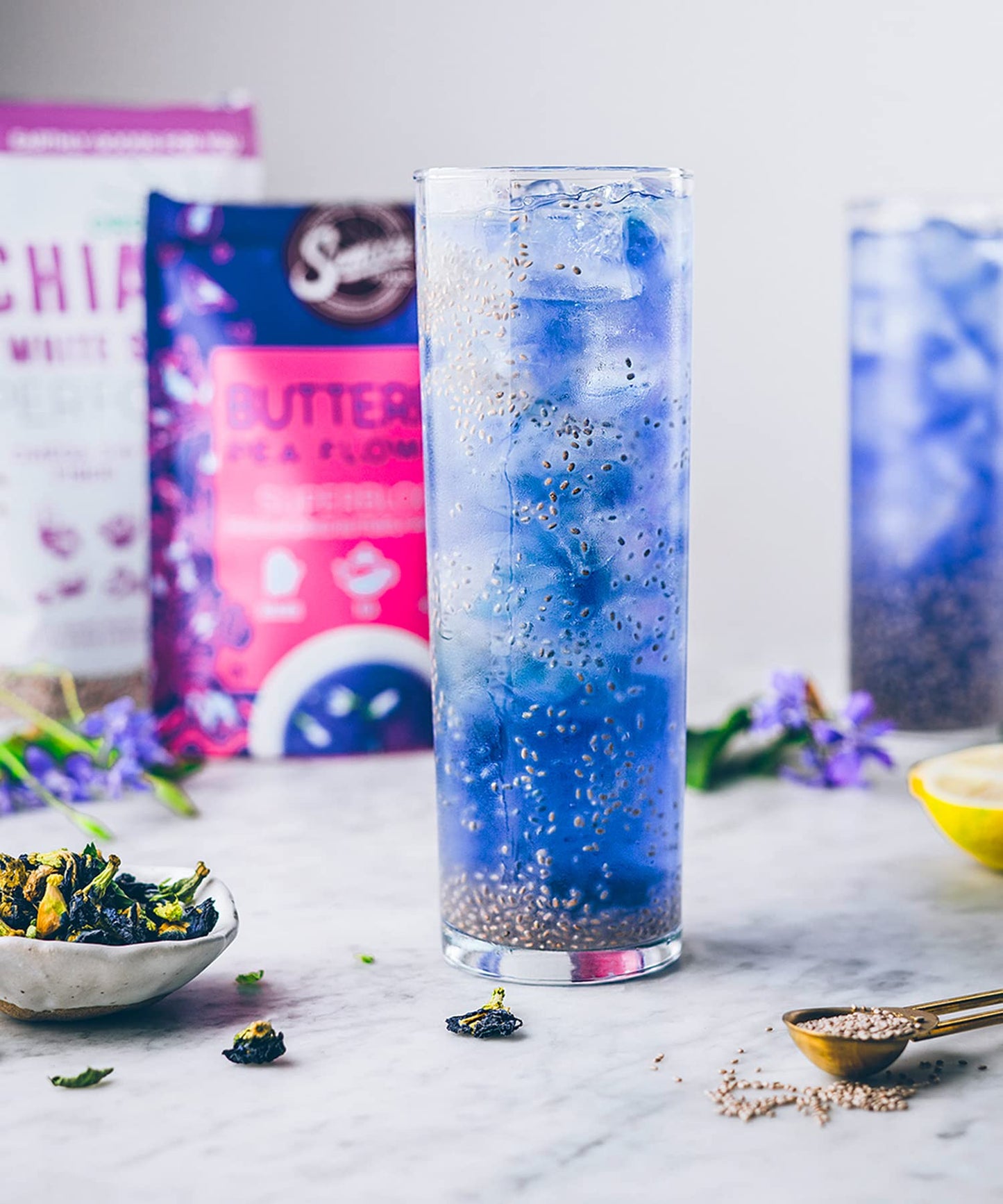 Suncore Foods Dried Butterfly Pea Flowers Tea, Caffeine-Free, Gluten-Free, Non-GMO, 2oz, Blue/Purple/Pink