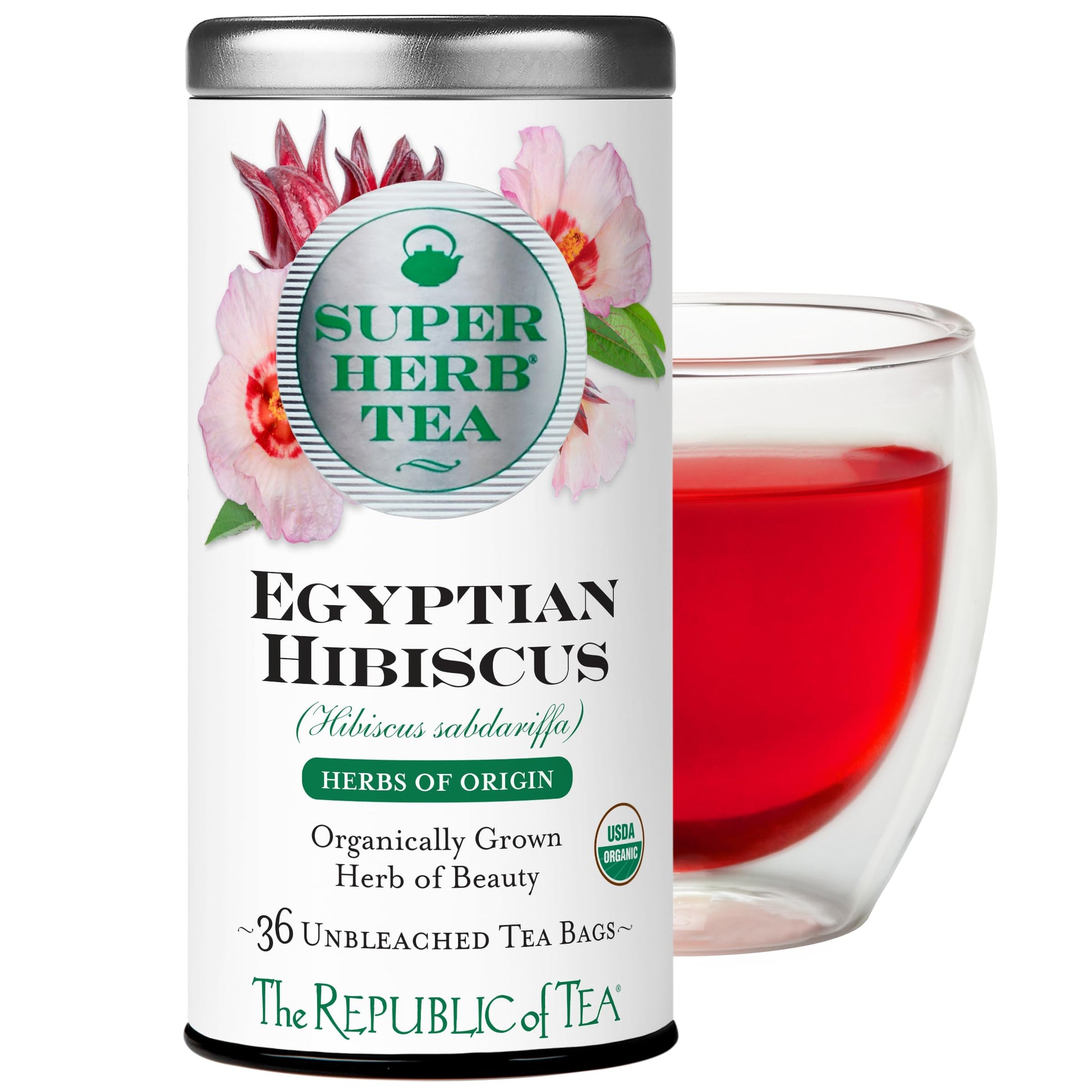 The Republic of Tea Organic Egyptian Hibiscus Herbal Tea, 36 Count, Naturally Caffeine-Free, Tea Bags