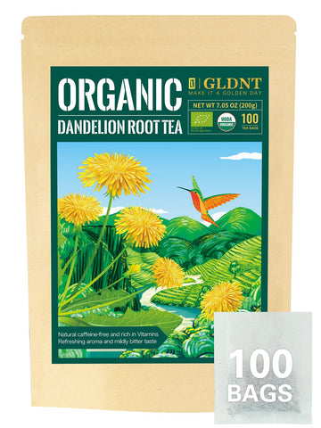 Gldnt Organic Dandelion Root Tea Bags, Enhanced Organic Raw Dandelion Root Tea, Smooth Taste, Caffeine Free, 100 Count