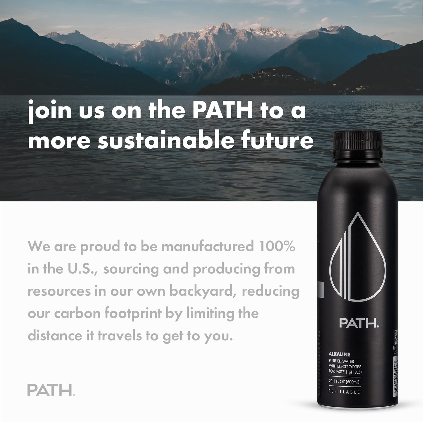 Path Alkaline Bottled Water - 9.5 Ph-Balanced Purified Water With Electrolytes In Aluminum Bottle - Bpa-Free, Reusable, Infinitely Recyclable - Pure, Crisp, Refreshing Taste 20.3 Fl Oz (Pack Of 4)