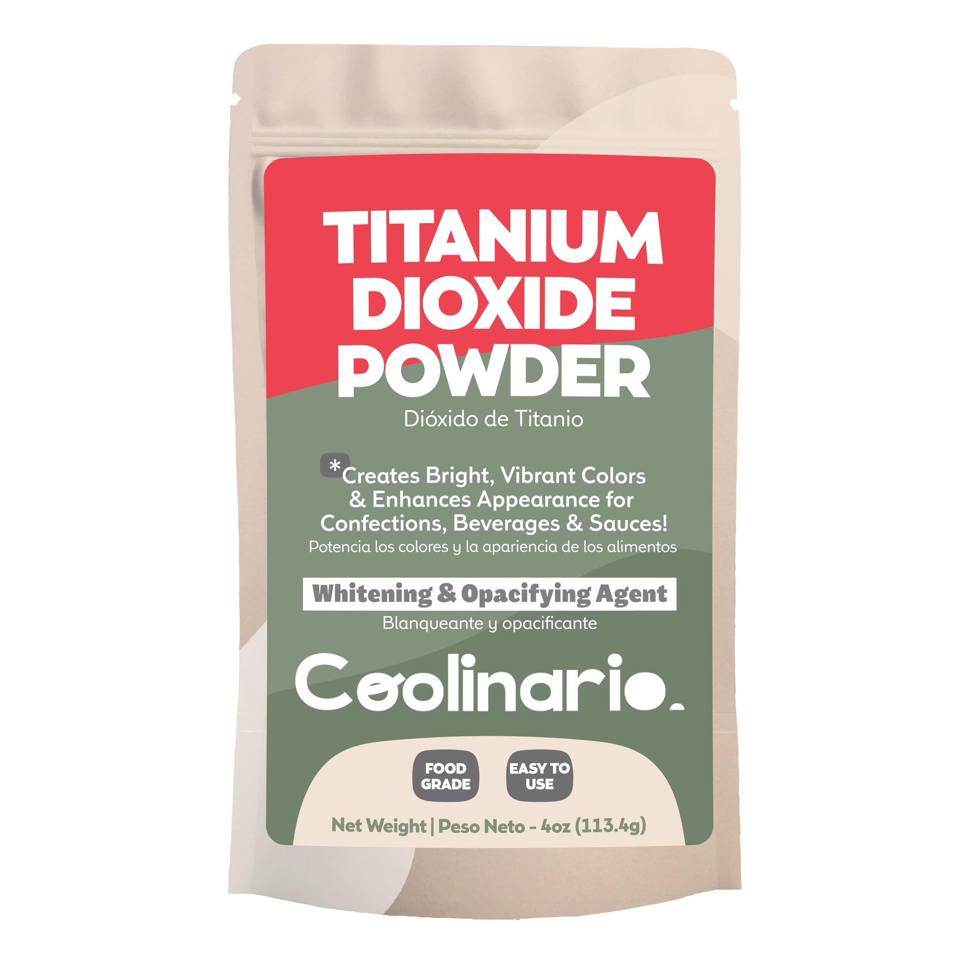 Coolinario Titanium Dioxide Powder (4 Oz) Food Grade Whitening & Opacifying Agent for Confections, Beverages & Sauces | Creates 
