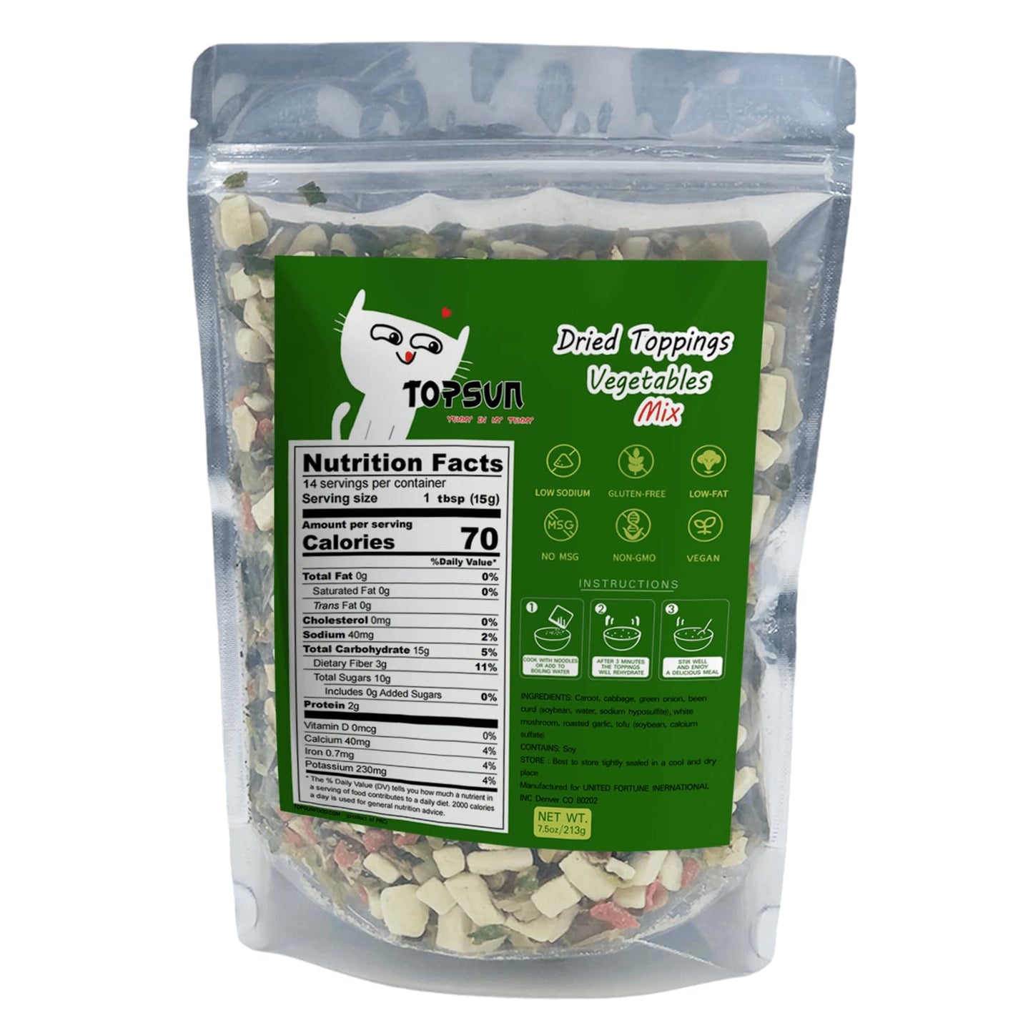 vSlice Dried Veggie Tofu Mix Ramen Toppings, Gluten-Free Dehydrated Vegetable Flakes, 7.5oz