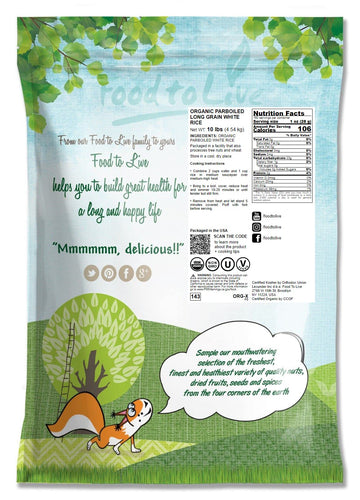 Organic Parboiled Long Grain White Rice, 10 Pounds - Non-Gmo, Kosher, Vegan, Bulk. Partially Precooked Converted Rice. Easy-Cook