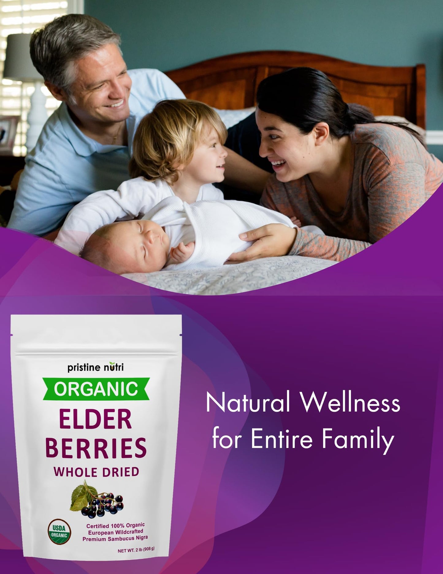 Pristine Nutri Organic Dried Elderberries | Non-GMO, Wildcrafted | 32 oz Bulk | Immunity Booster