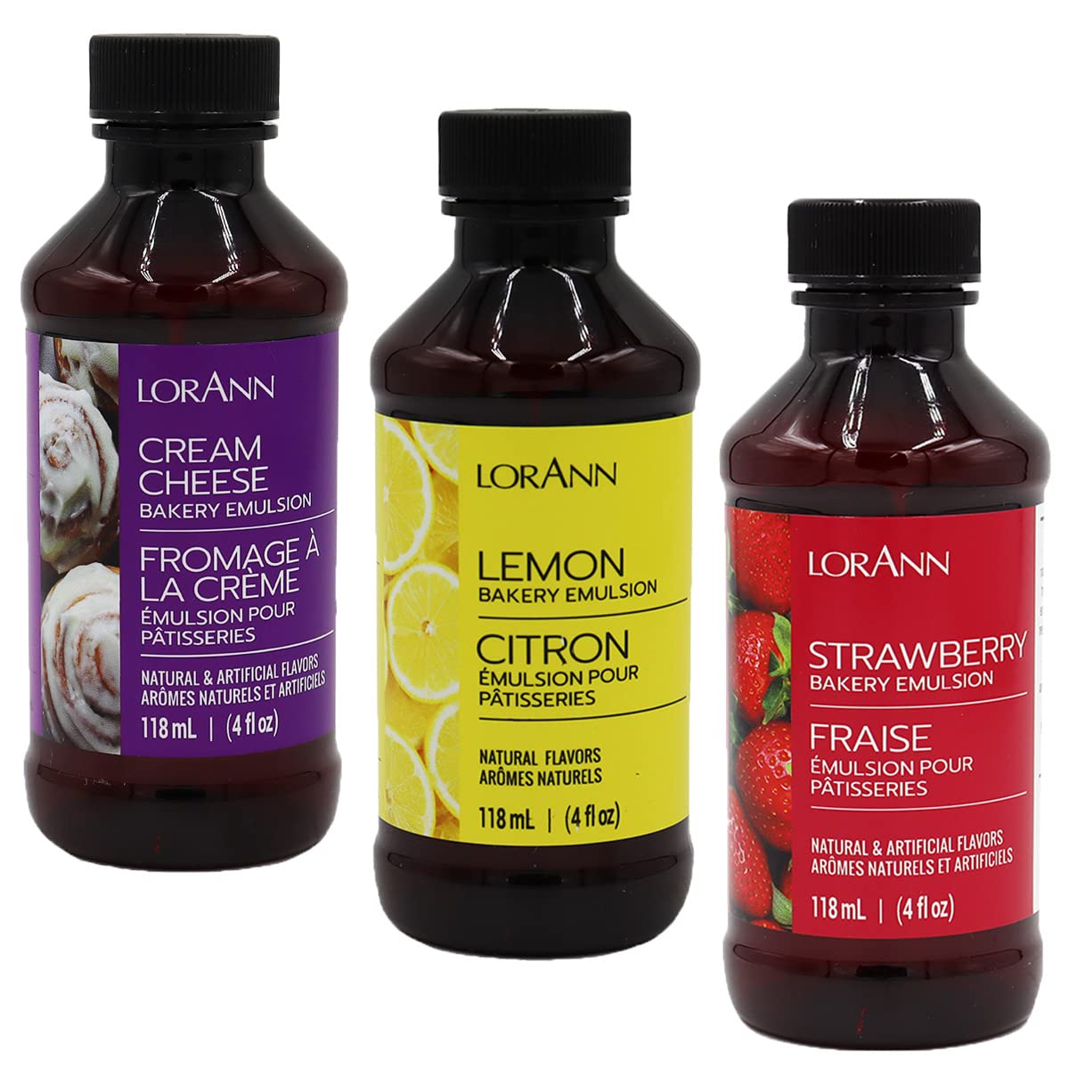 Lorann Oils Cream Cheese, Lemon, Strawberry Bakery Emulsion: Triple Flavor Blend, Ideal For Enhancing Complex Flavors In Baked G